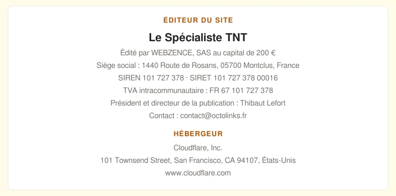 Coordonnées légales de l’éditeur et de l’hébergeur du site